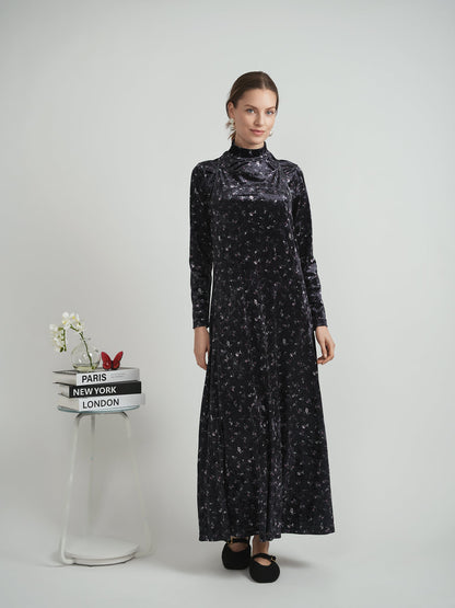 Printed Velour Maxi Jumper Mock Neck