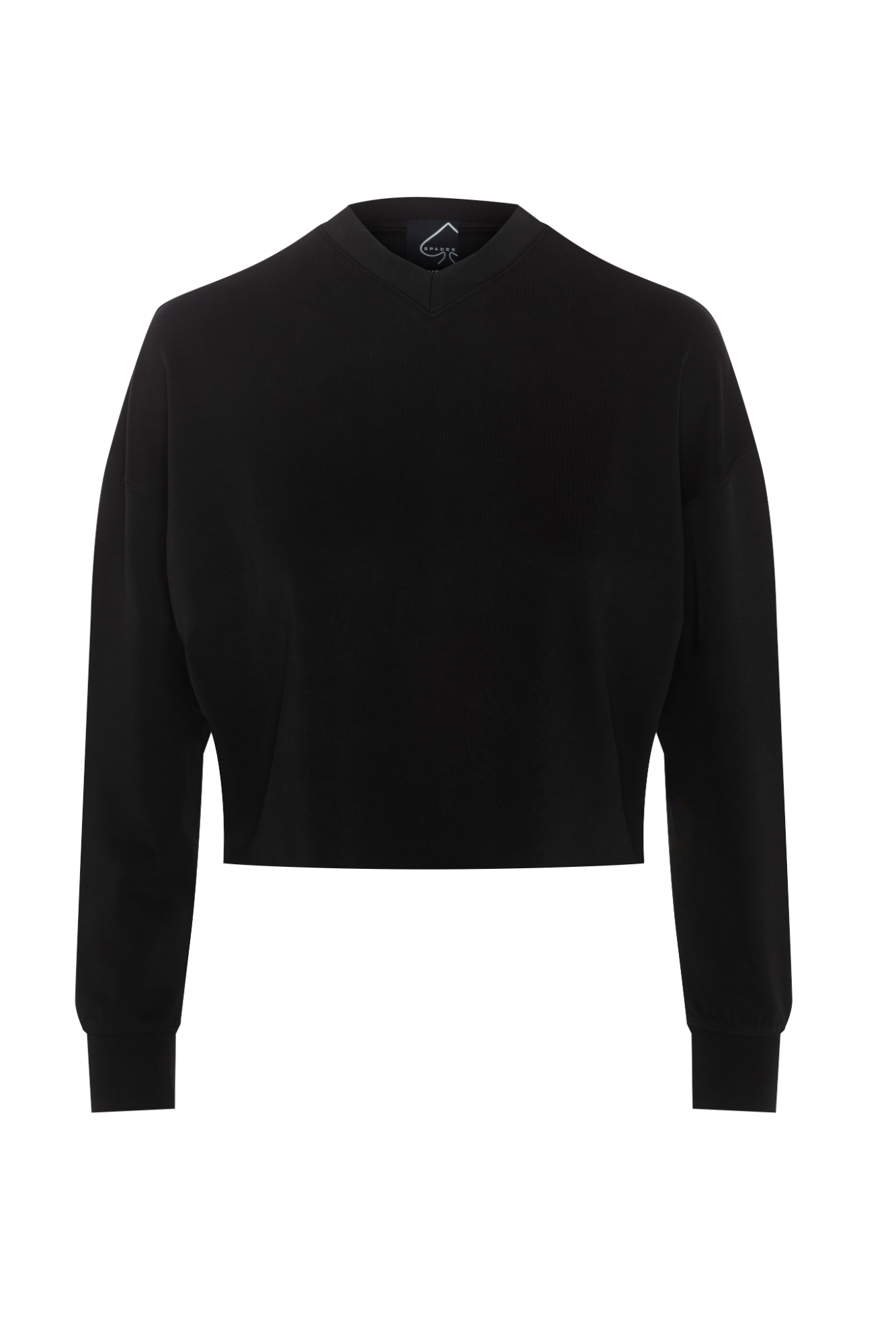 Ribbed V Neck Cropped Sweat Shirt Black
