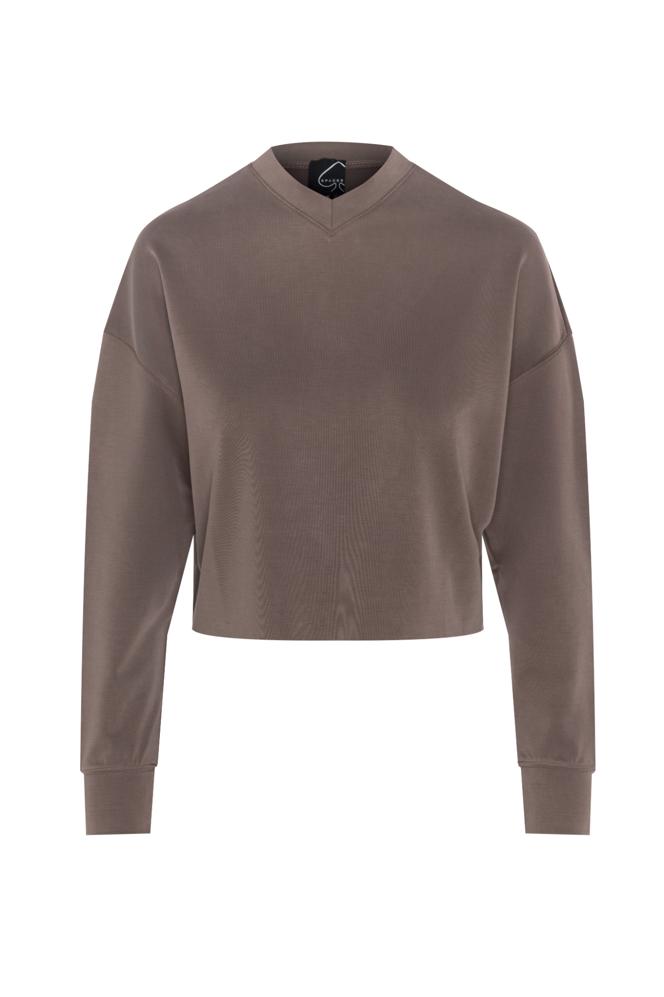Ribbed V Neck Cropped Sweat Shirt Mocha