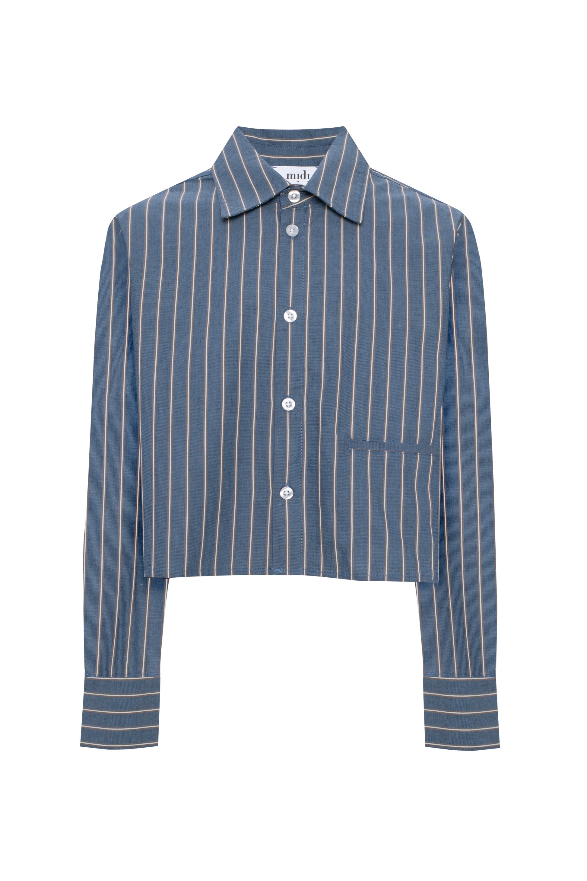 Cropped Stripped Button Down Blouse Dark Denim