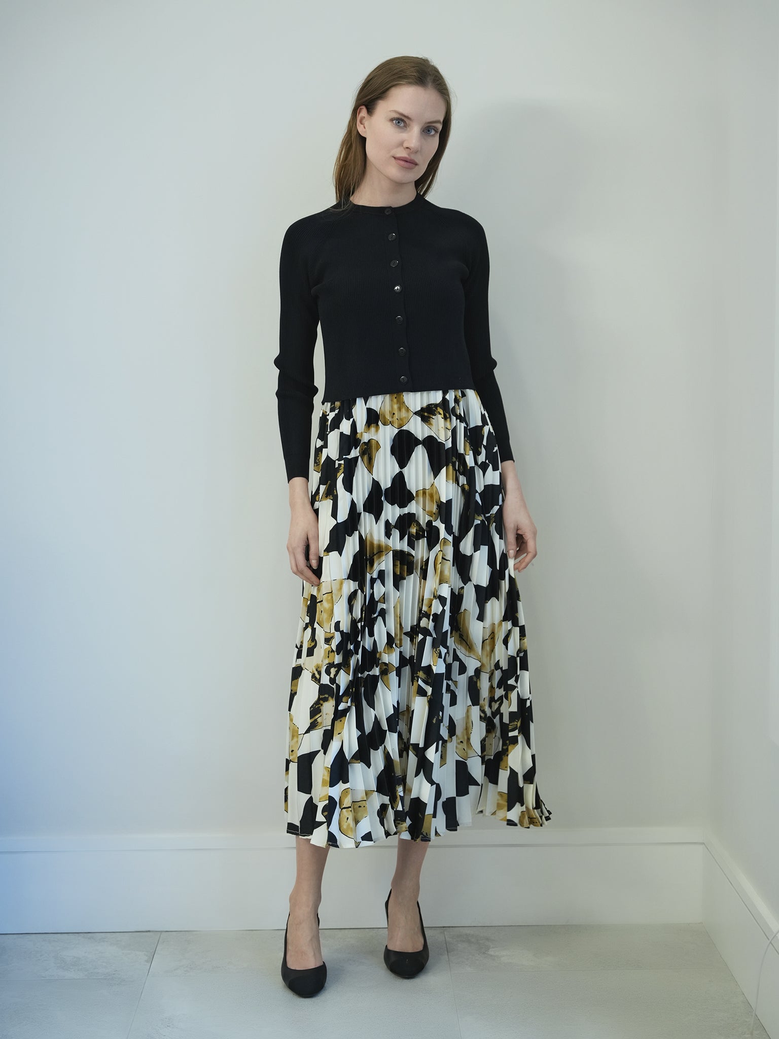 Midi Pleated Jumper with Cropped Cardigan