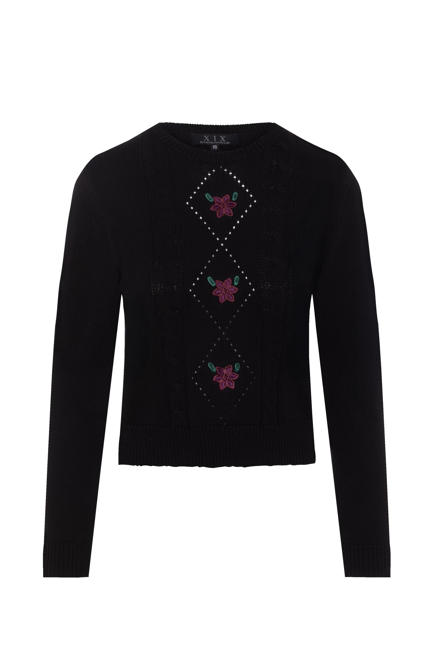 Cable Knit With Embroidery Black