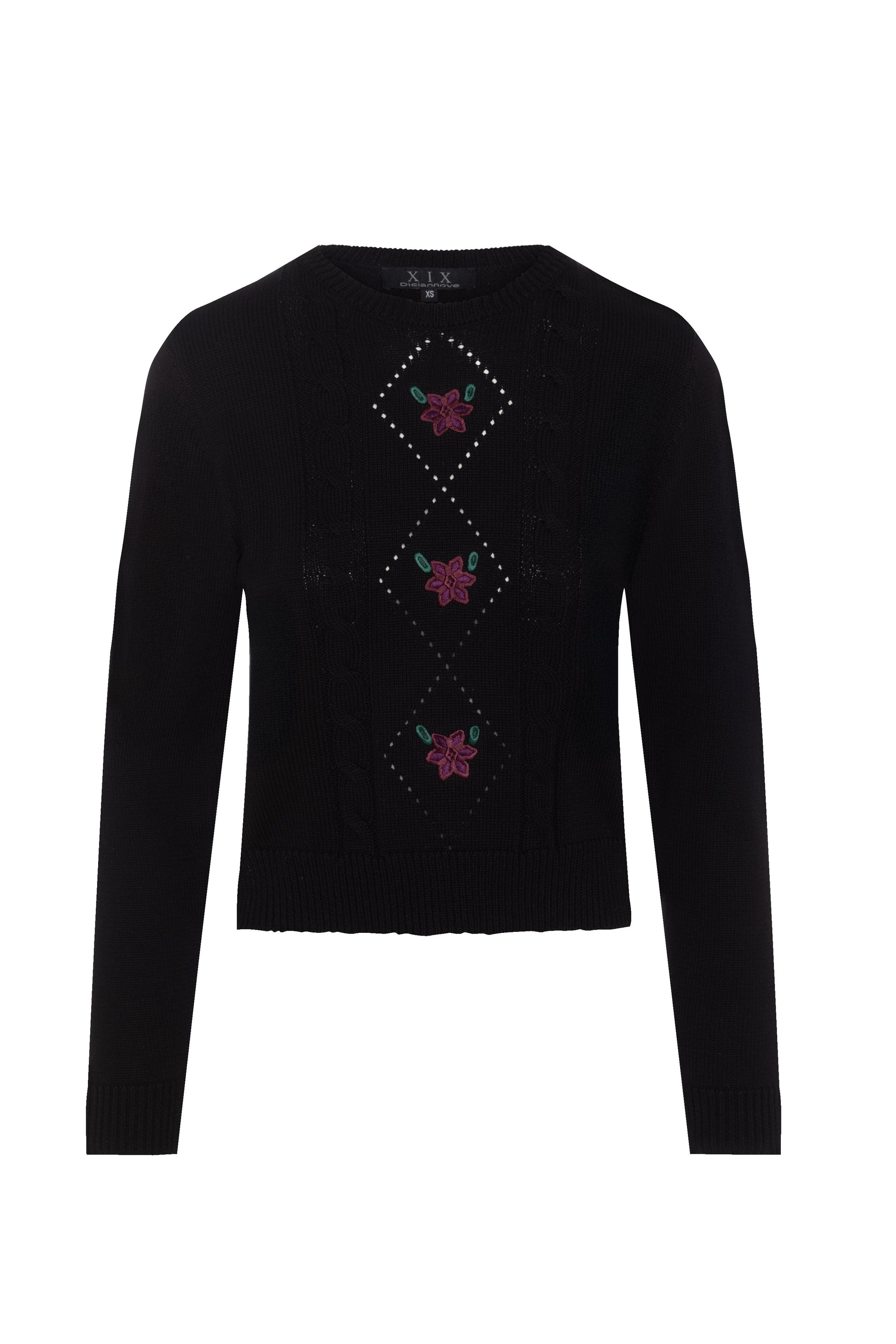 Cable Knit With Embroidery Black
