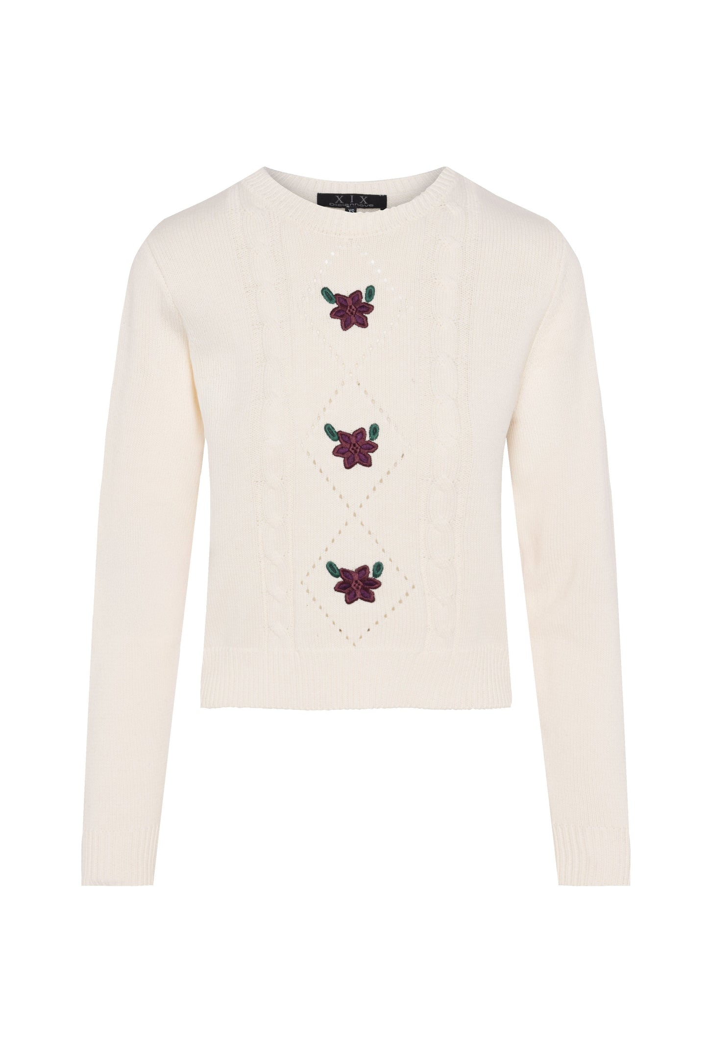 Cable Knit With Embroidery Cream