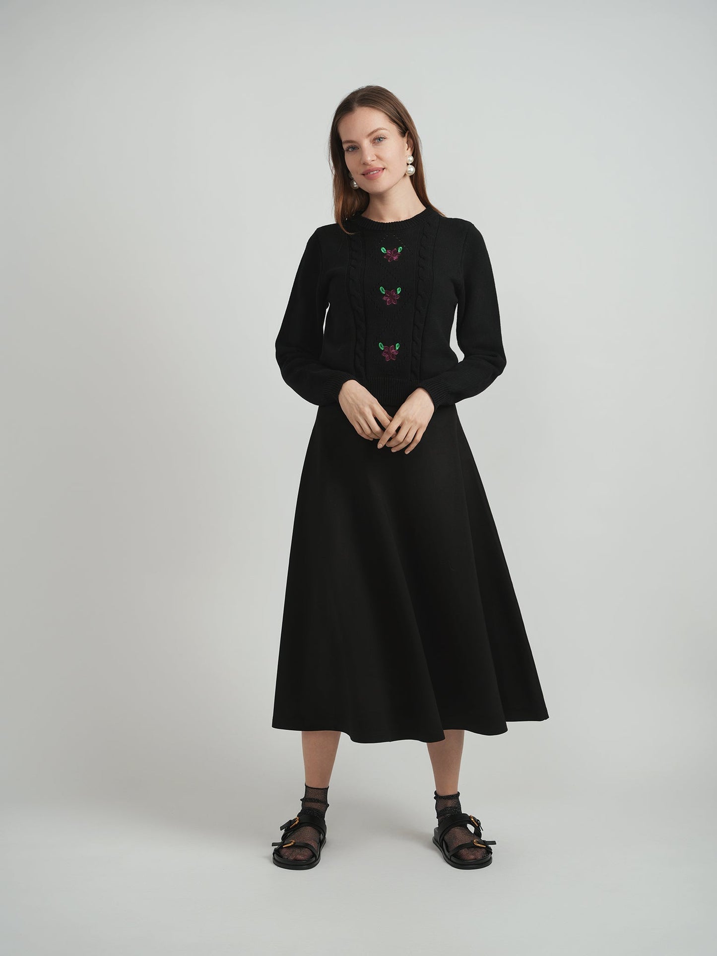 Cable Knit With Embroidery