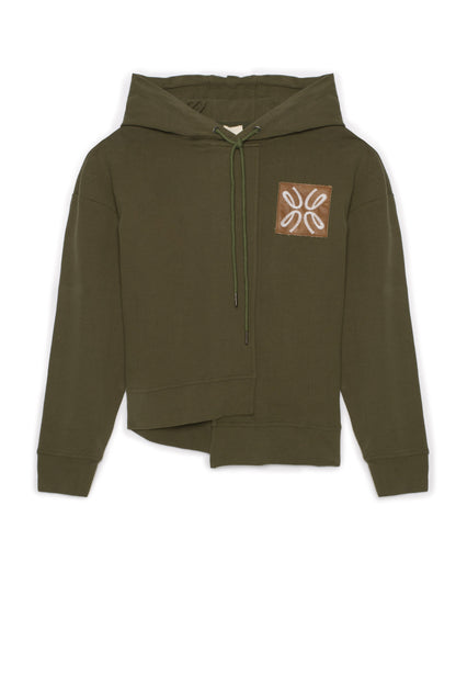 Asymmetrical French Fleece Hoodie Dark Olive