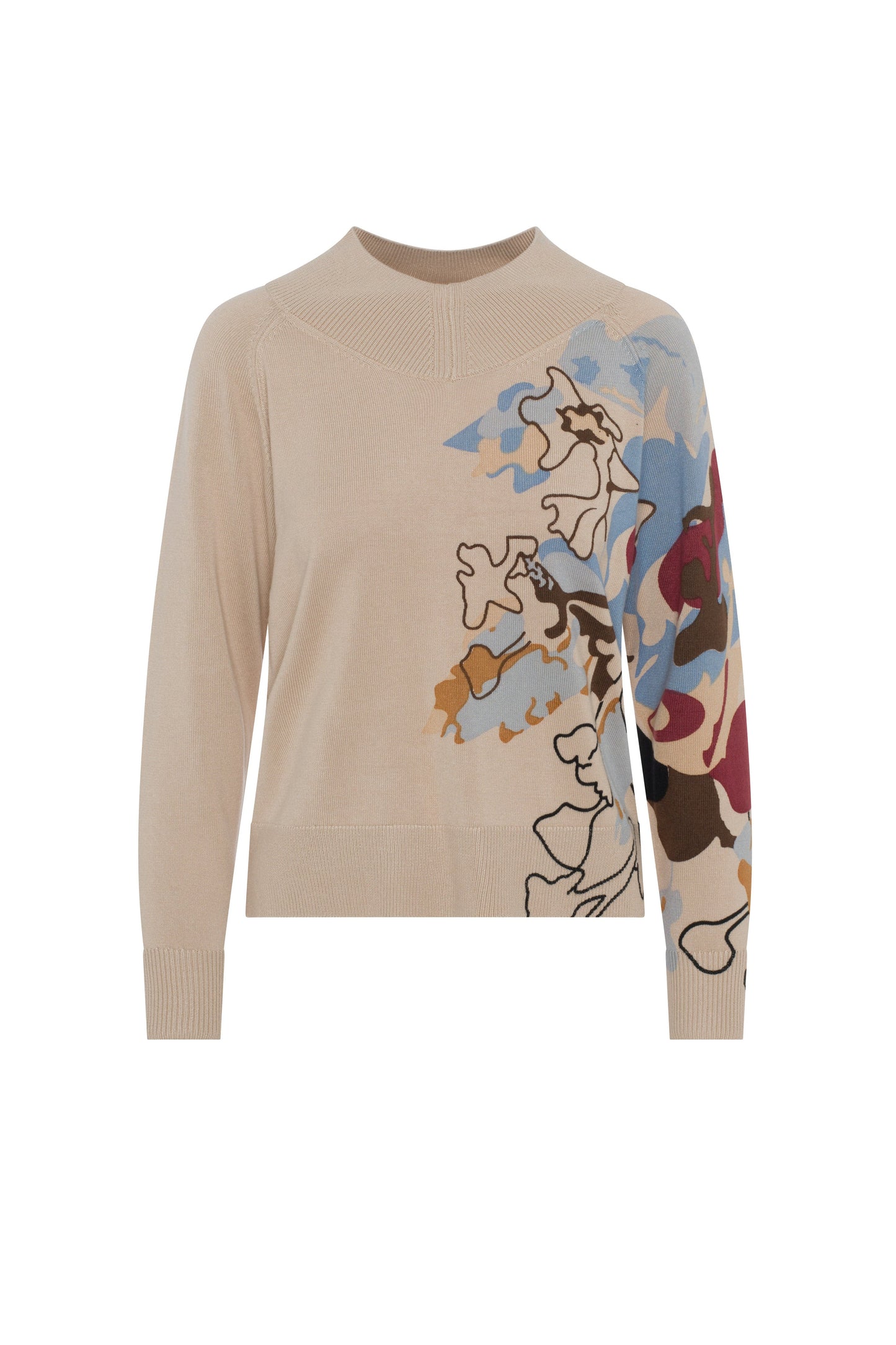 Printed V Neck Sweater Light Oatmeal