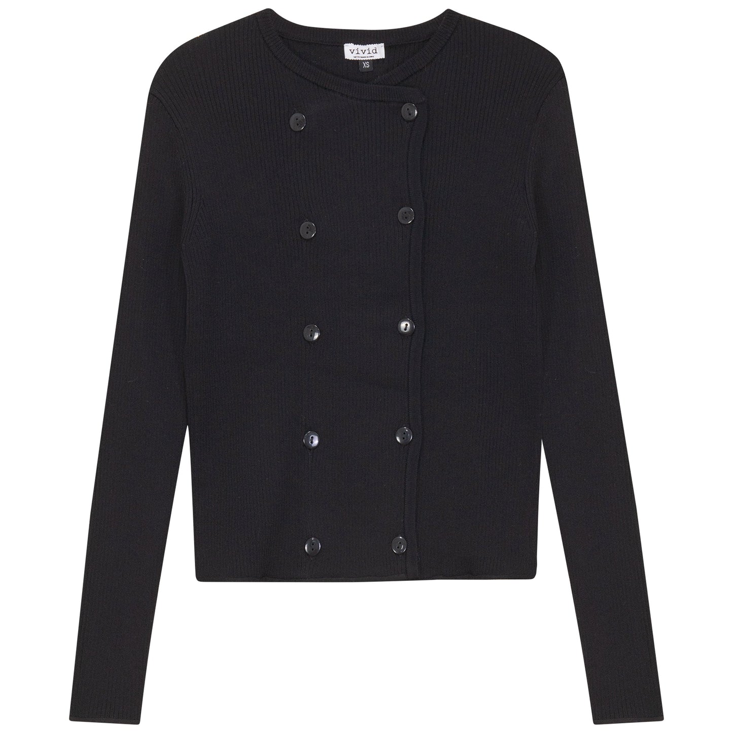 Double Breasted Cropped Knit Cardigan Black