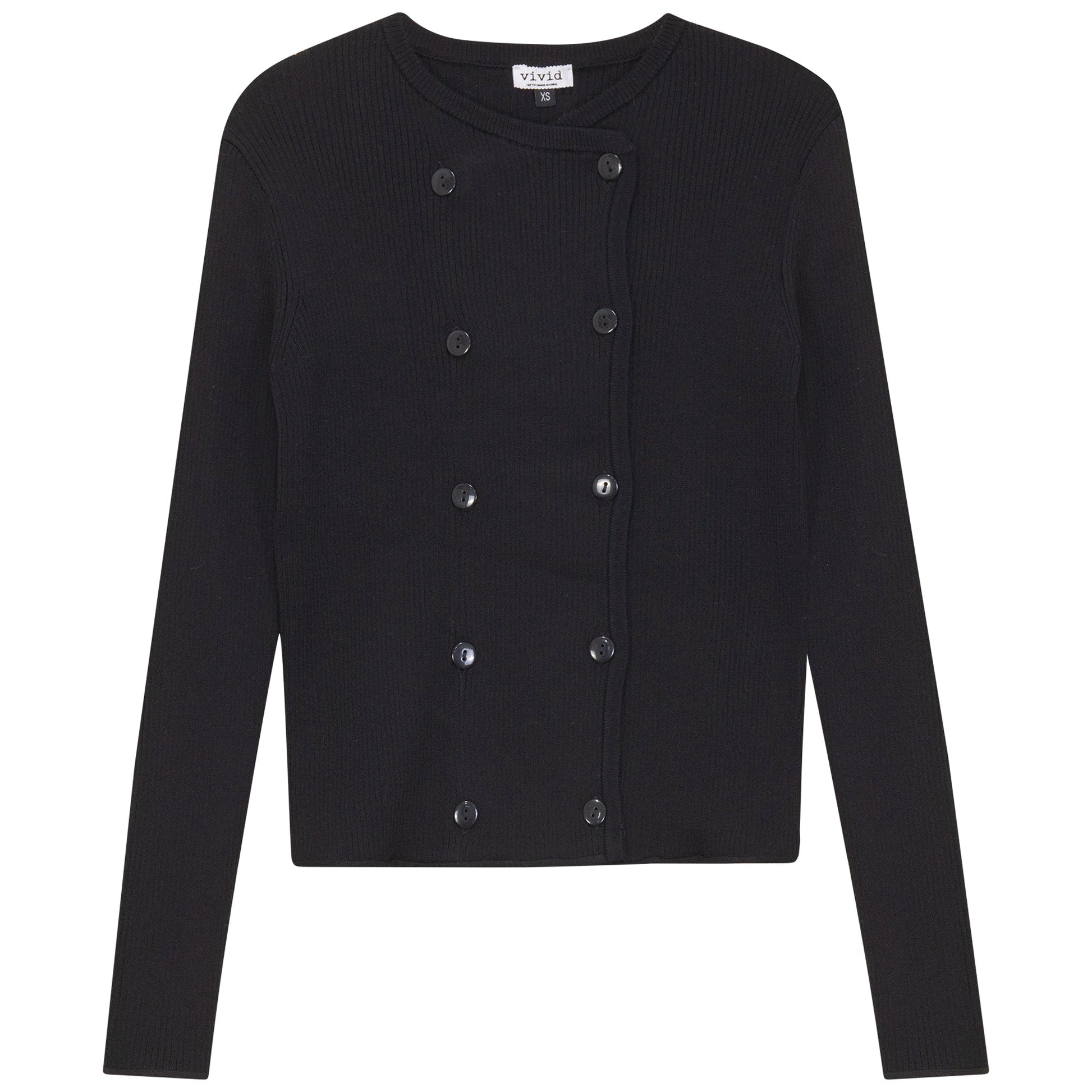 Double Breasted Cropped Knit Cardigan Black