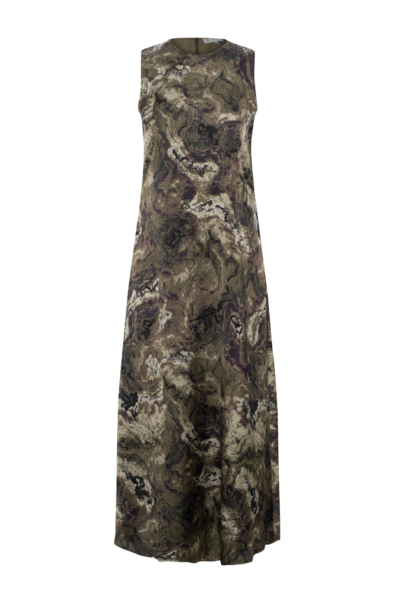 Printed Satin Maxi Jumper Dark Olive