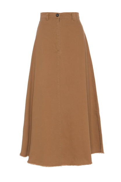 Maxi Twill A Line Skirt Cognac