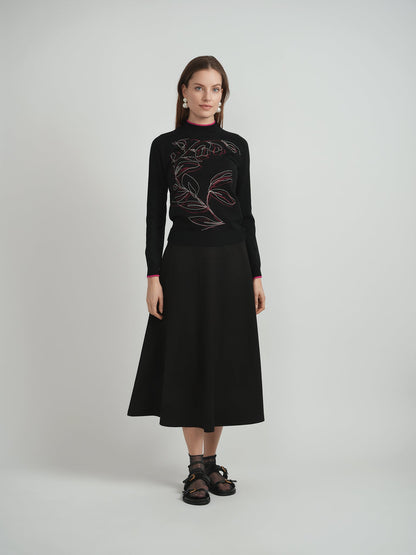 Printed Shirred Mock Neck Sweater