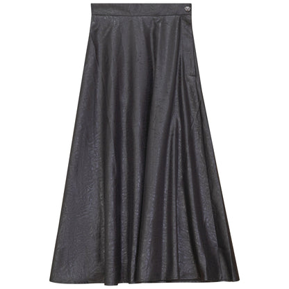 Accordion Pleated Leather Look Midi Skirt Black