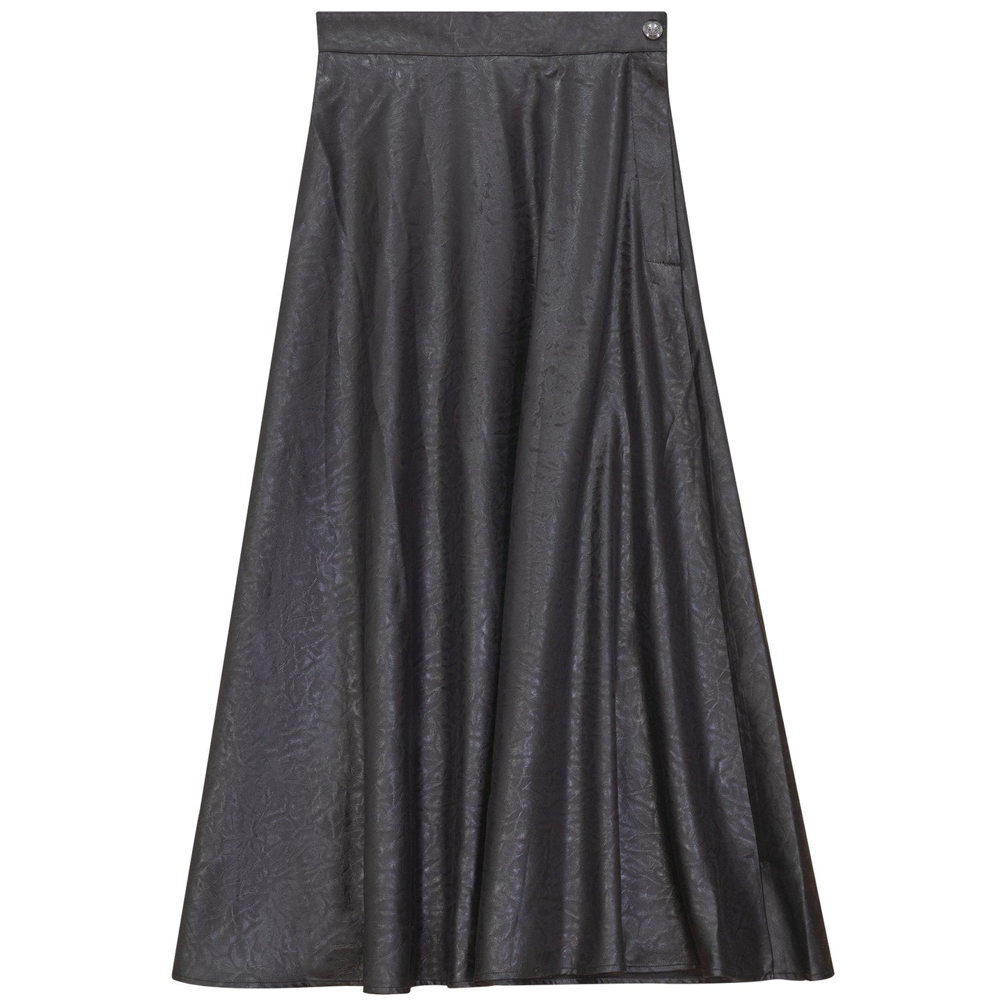 Accordion Pleated Leather Look Midi Skirt Black