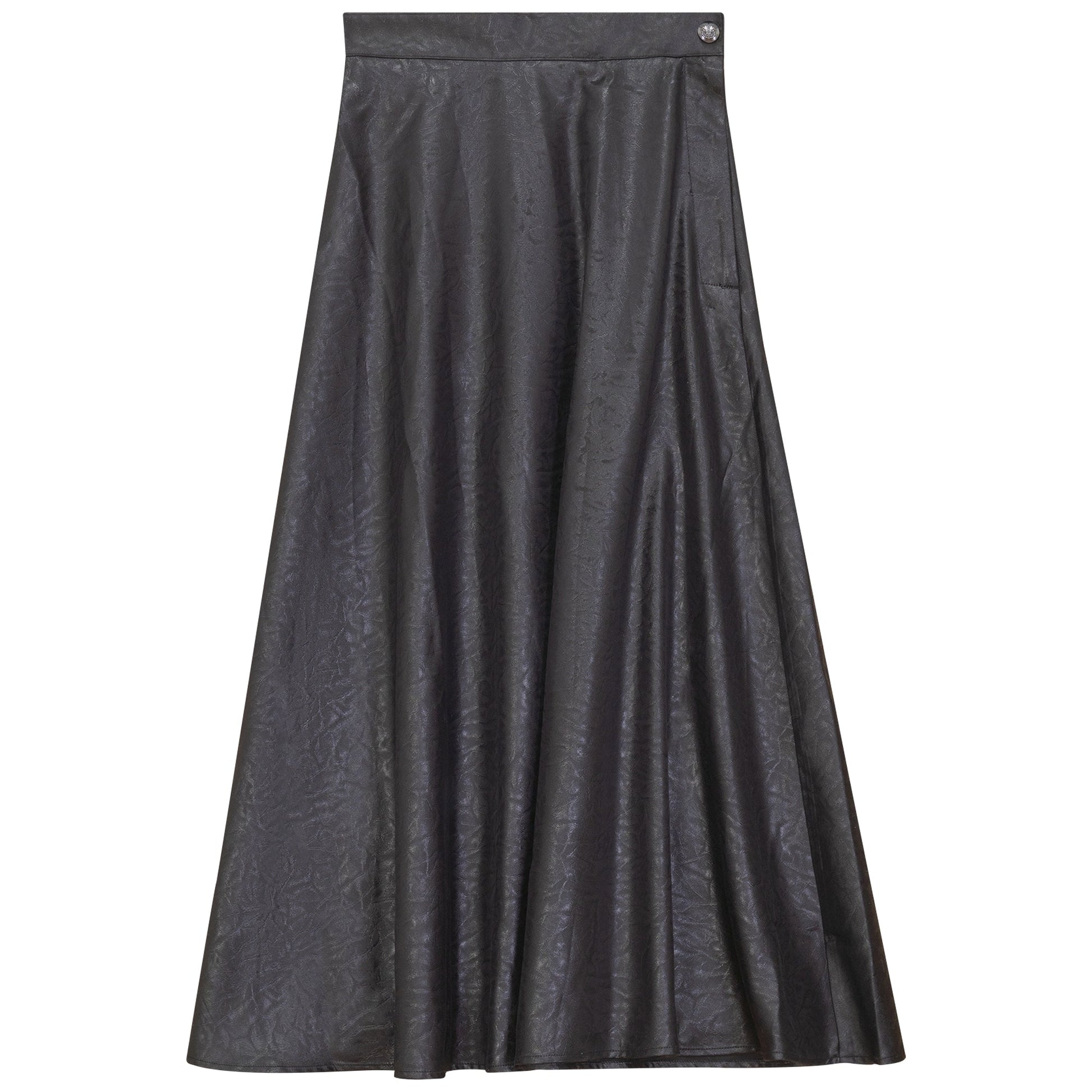 Accordion Pleated Leather Look Midi Skirt Black