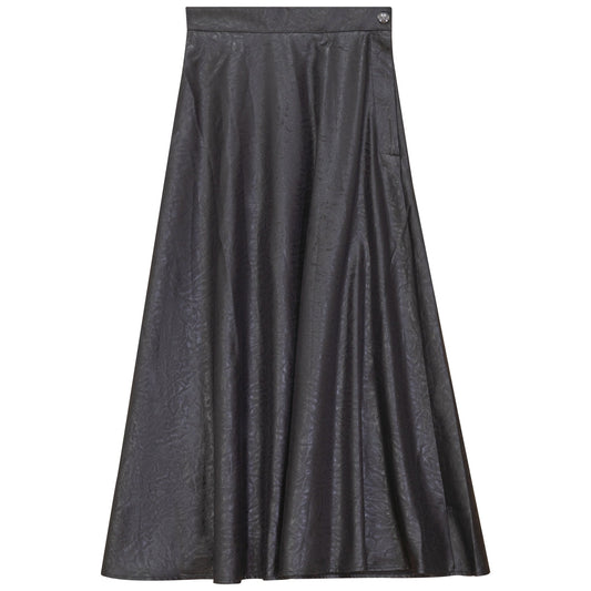 Accordion Pleated Leather Look Midi Skirt