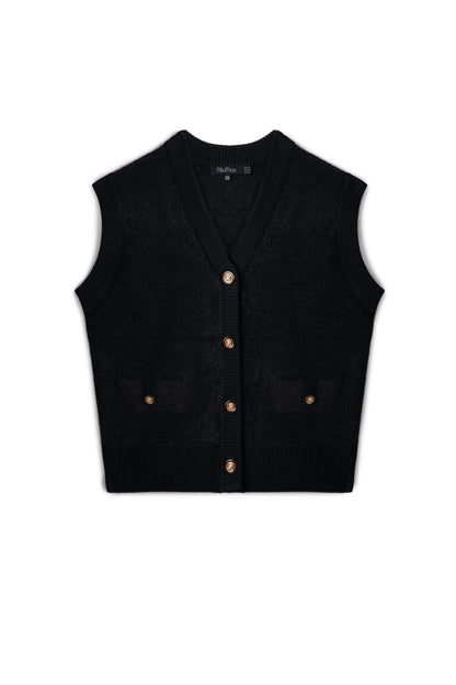Cropped Mohair Sleeveless Cardigan Black