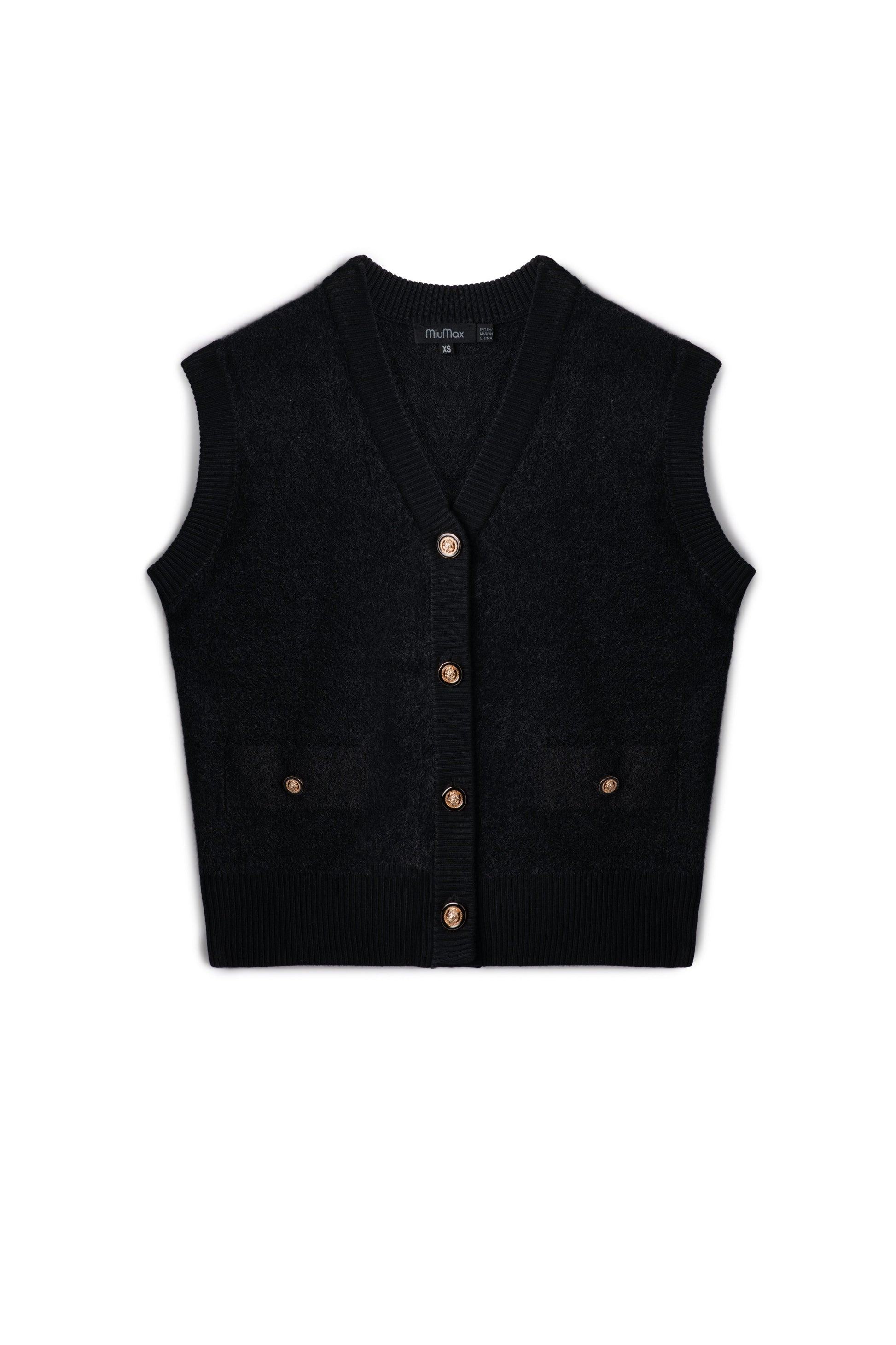 Cropped Mohair Sleeveless Cardigan Black