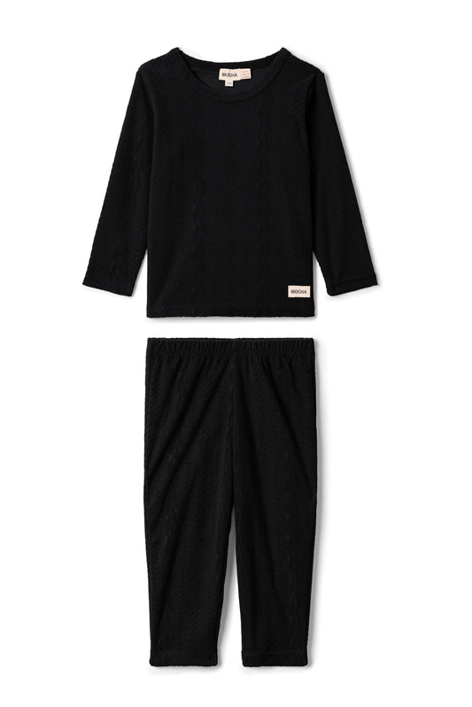 Cable Textured Velour Set Black