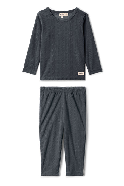 Cable Textured Velour Set Grey