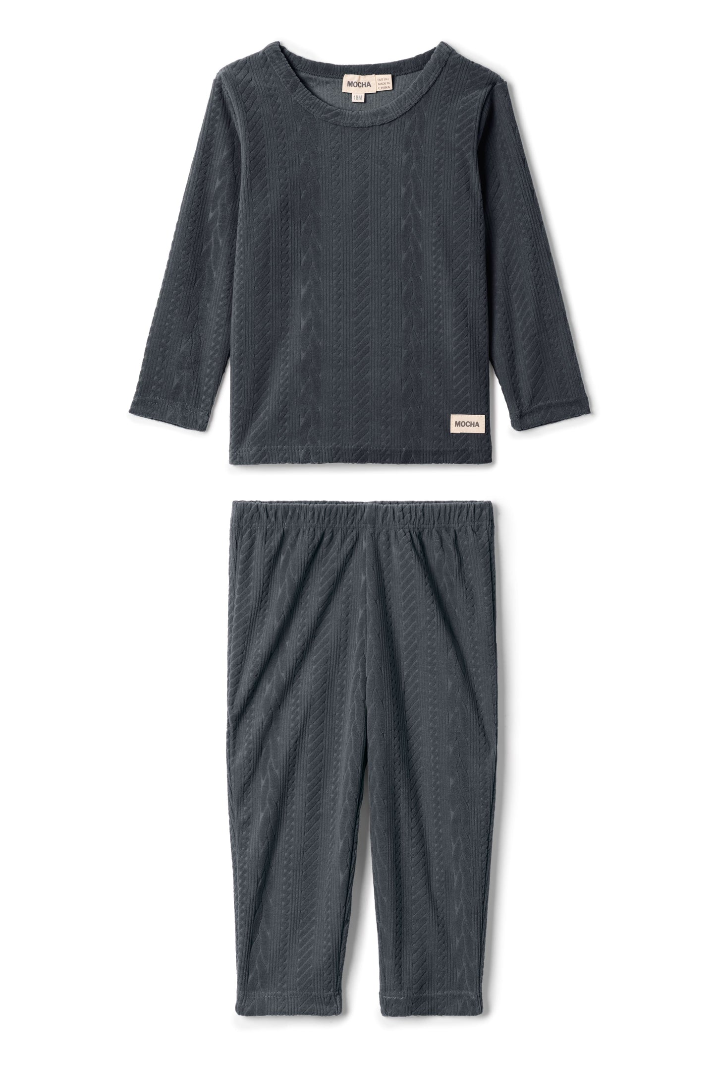 Cable Textured Velour Set Grey