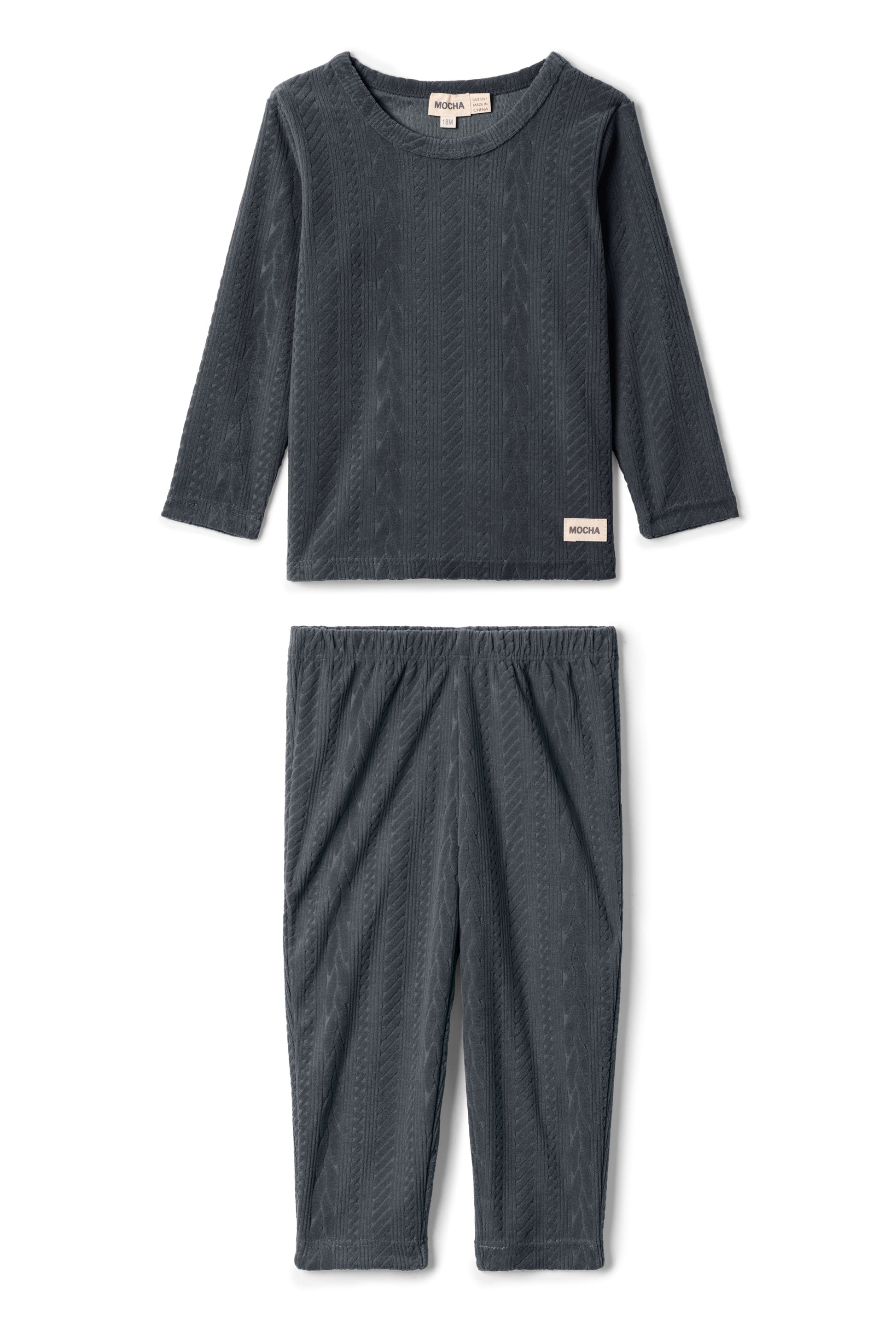 Cable Textured Velour Set Grey
