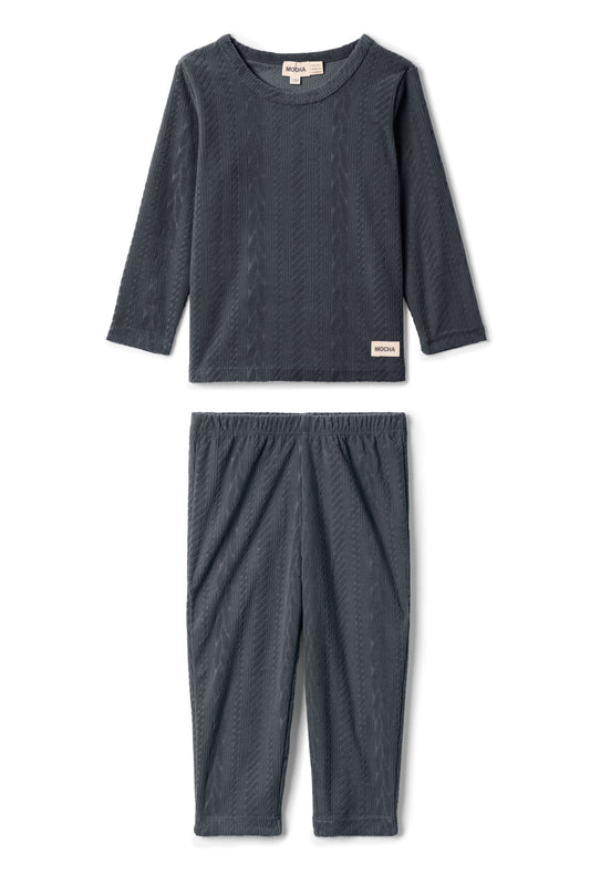 Cable Textured Velour Set Grey