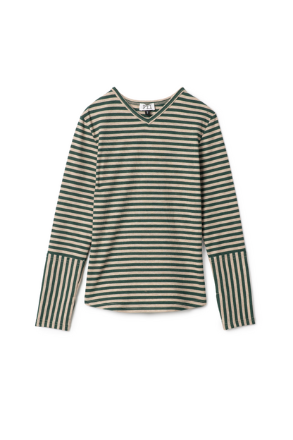 Stripped Vneck Top Green