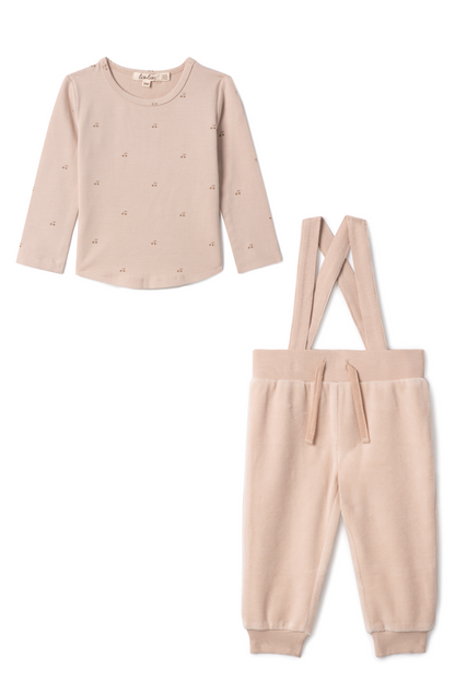 Cherry Print Overall Set Linen