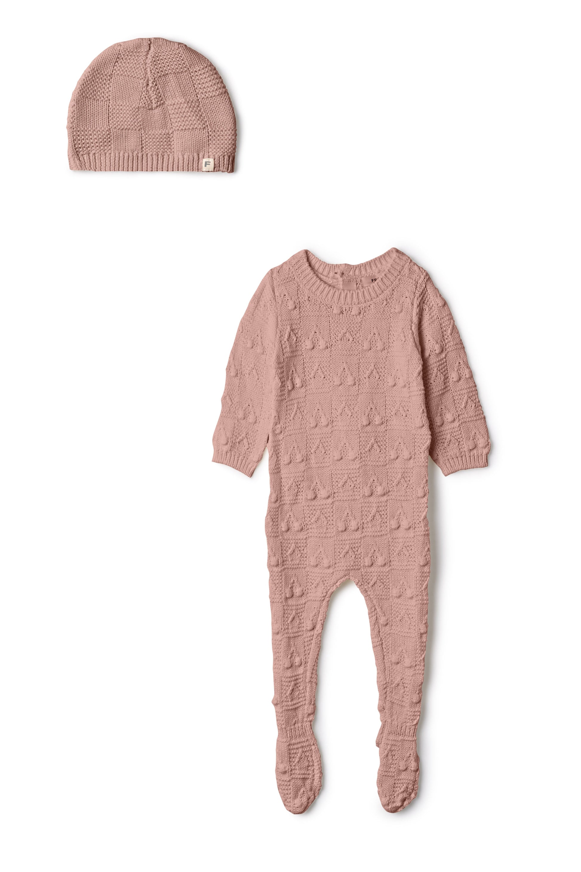 Knit Textured Onesie and Hat Blossom