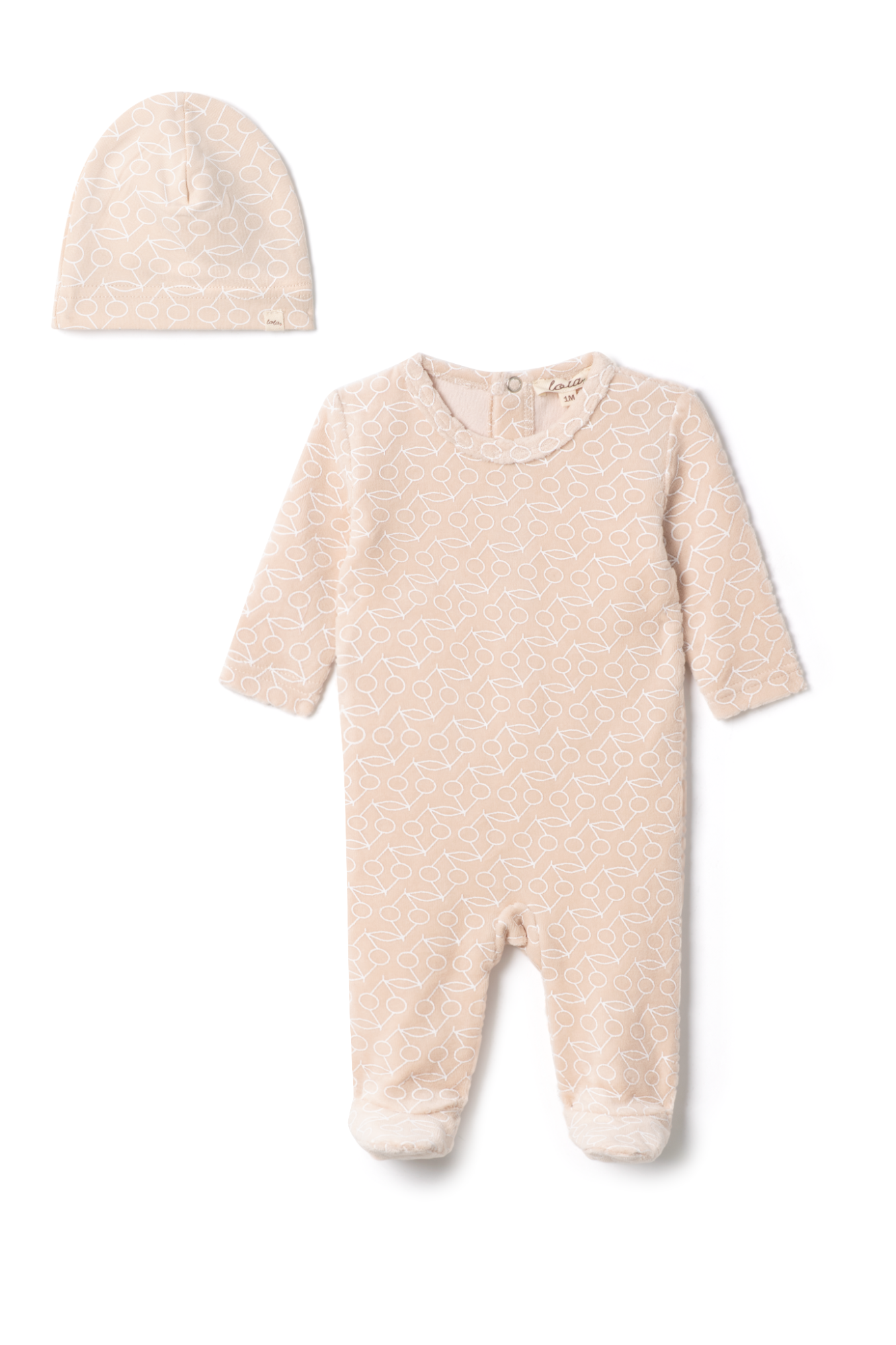 Cherry Print Velour Onesie Linen
