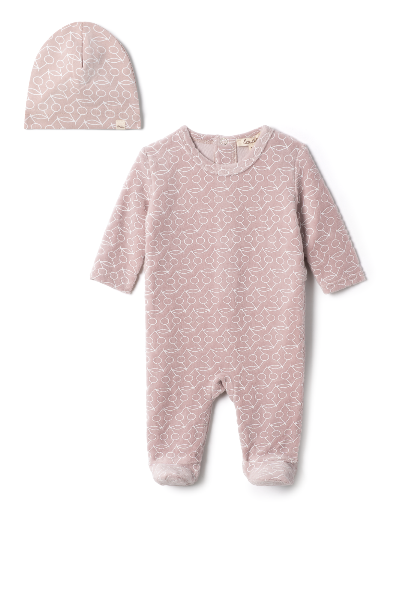 Cherry Print Velour Onesie Mauve