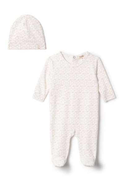 Cherry Print Velour Onesie Off White