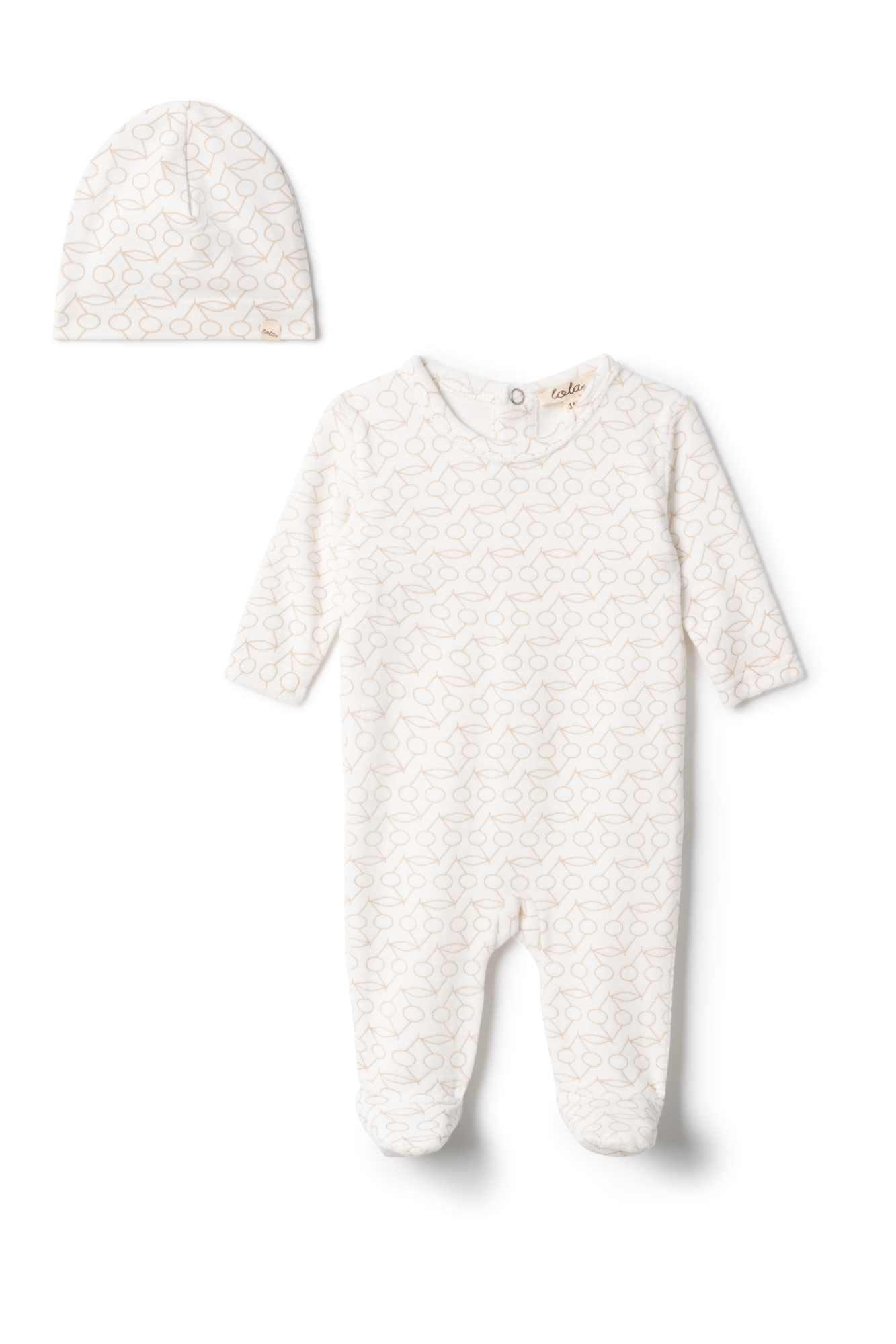 Cherry Print Velour Onesie Off White
