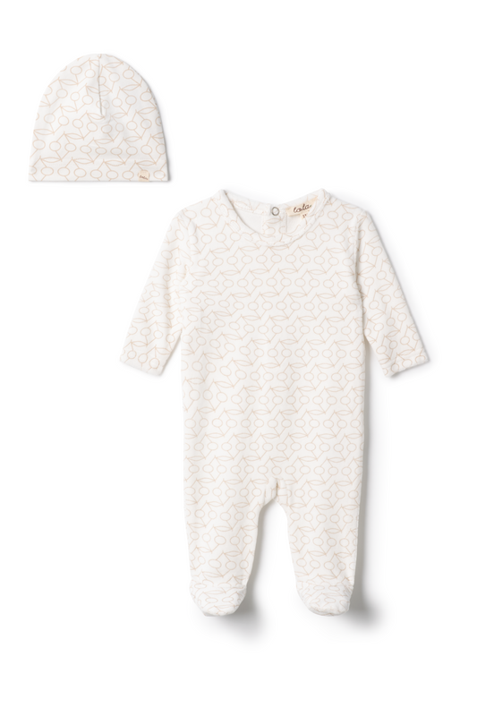 Cherry Print Velour Onesie Off White