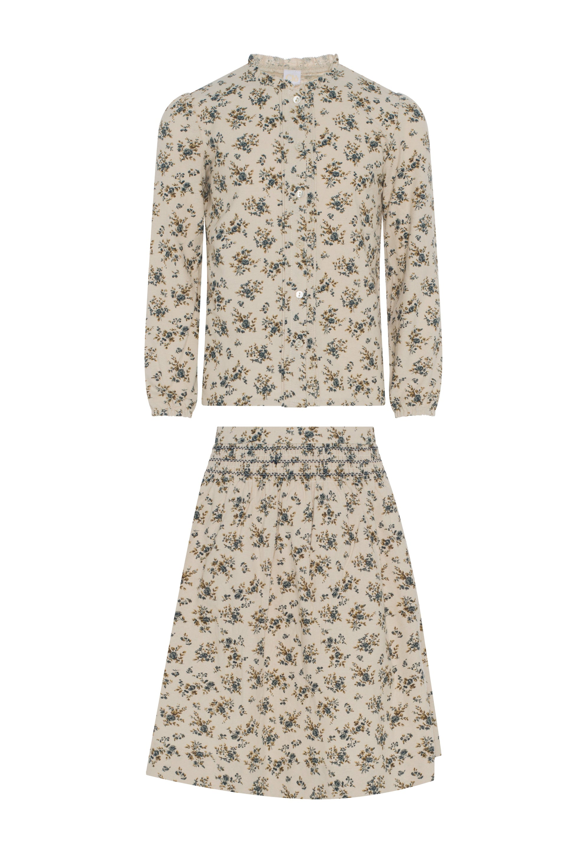 Flower Print Lace Skirt Set Cream