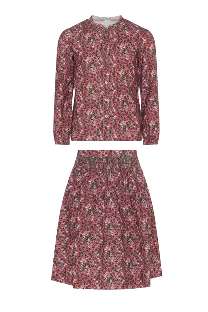 Flower Print Lace Skirt Set Grey