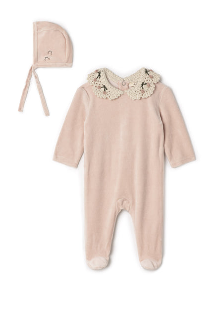 Velour Crocket Collar Onesie Rose Cloud