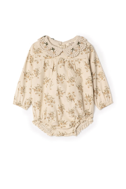 Flower Print Crochet Collar Bubble Dark Almond