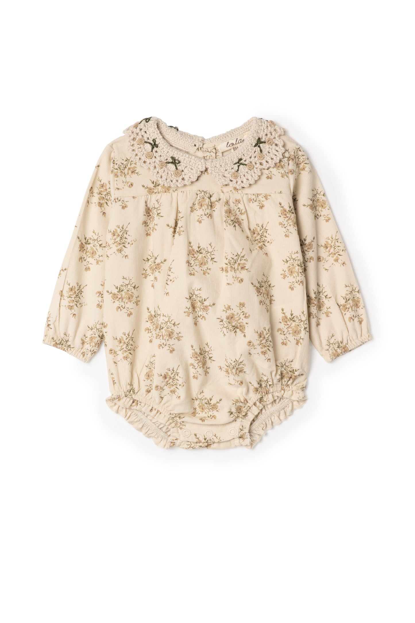 Flower Print Crochet Collar Bubble Dark Almond