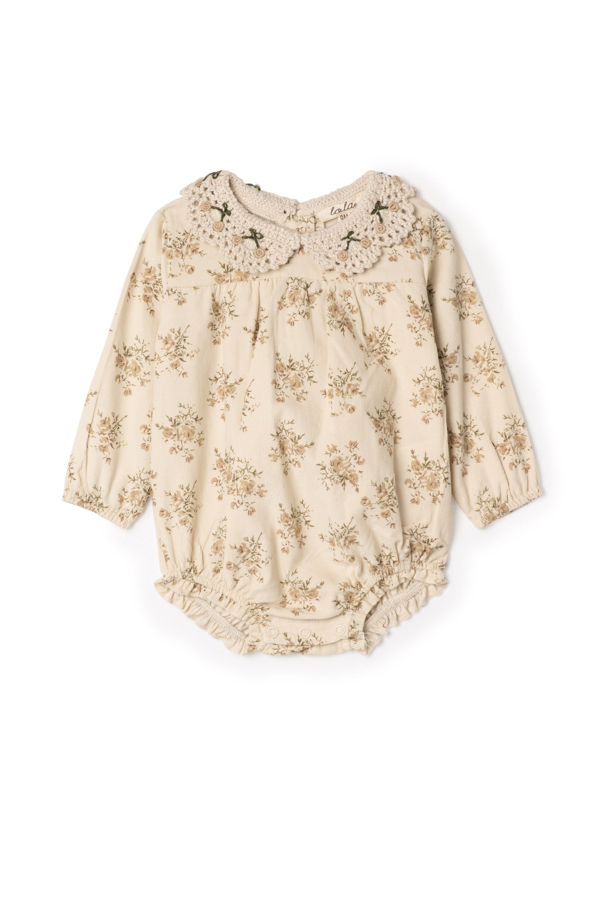 Flower Print Crochet Collar Bubble Dark Almond