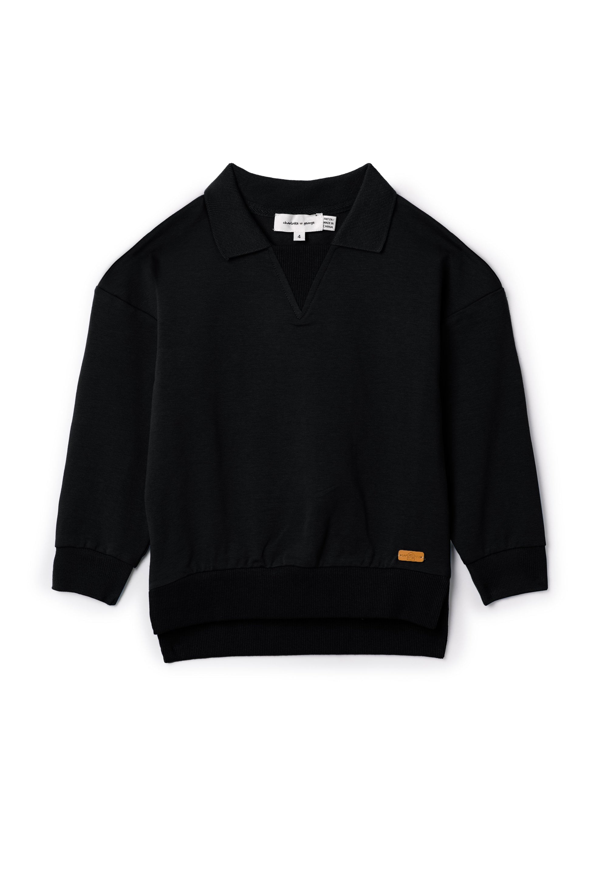 French Fleece Ribbed Sweatshirt Black