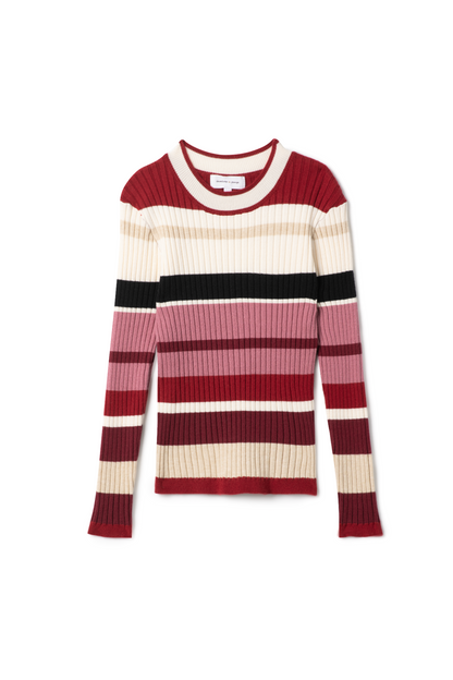 Knit Rib Stripped Top Light Wine Almond