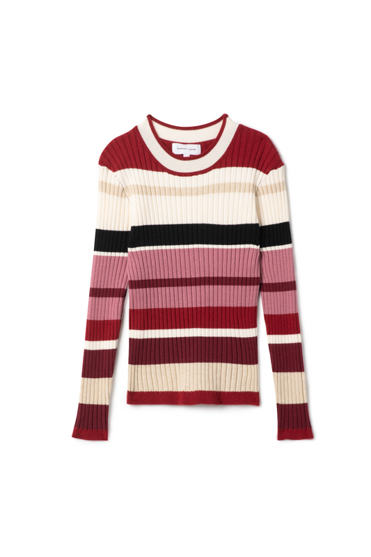 Knit Rib Stripped Top Light Wine Almond