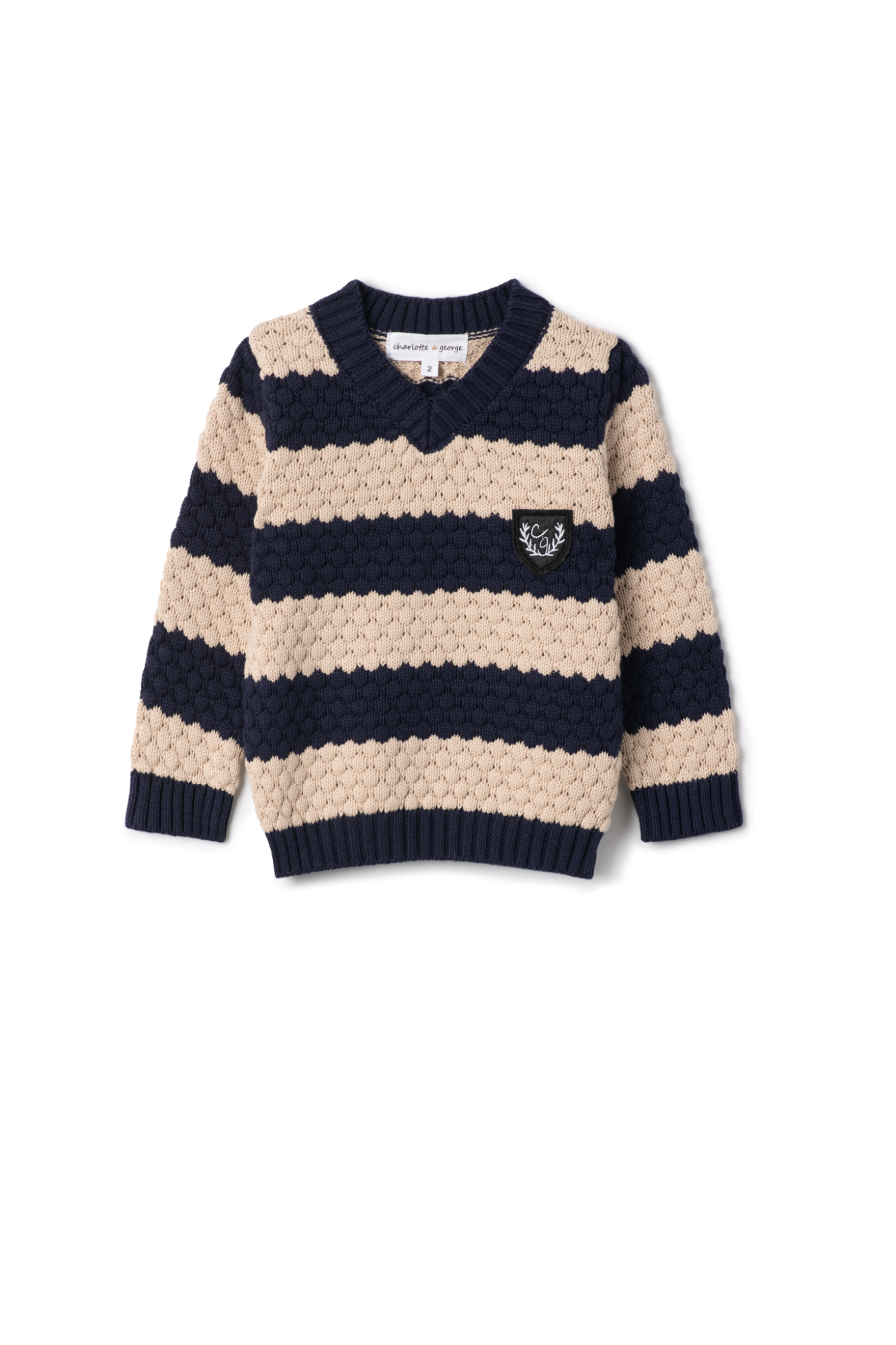 Striped Knit Vneck Sweater Dark Navy Dark Almond