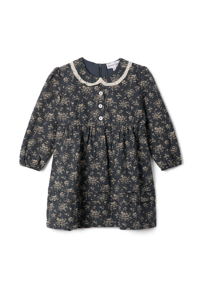 Woven Flower Print Dress Navy