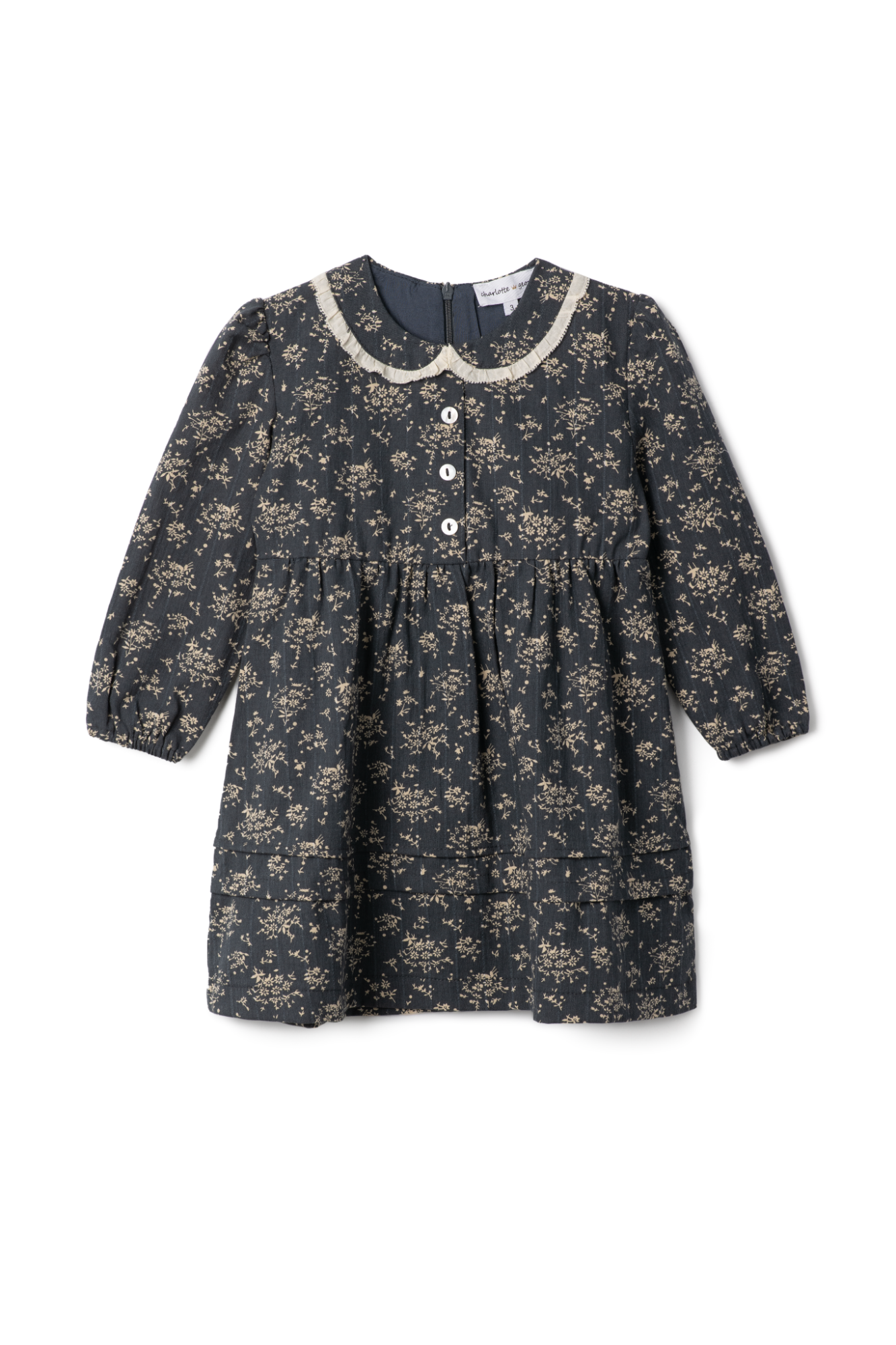 Woven Flower Print Dress Navy