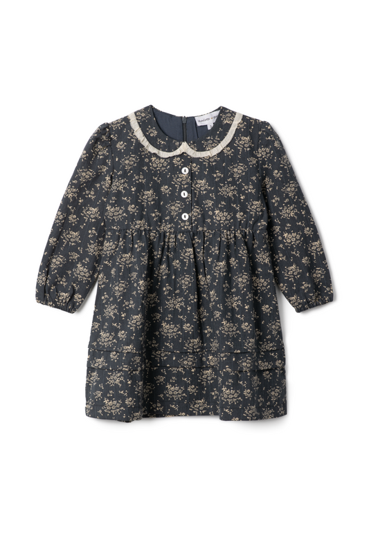 Woven Flower Print Dress Navy