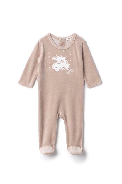 Sheep Print Velour Onesie Beige 3 Months