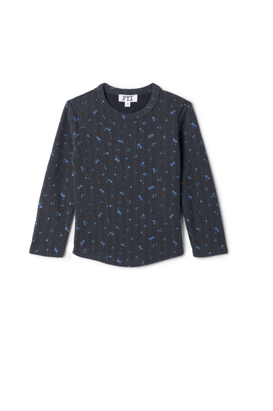 Floral Ribbed Top Navy